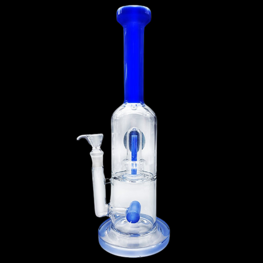 Glass Percolator Double Chamber Bong with dual percolators showcased.