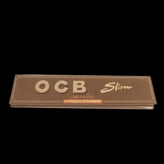 OCB Unbleached Kingsize Slim Rolling Papers booklet showcasing natural, eco-friendly packaging.
